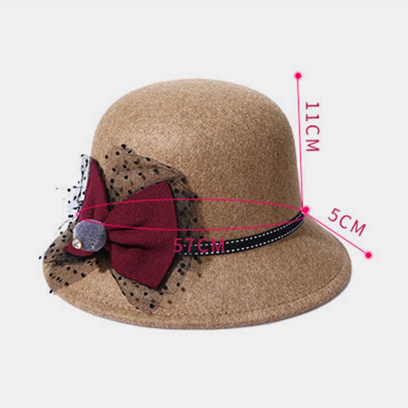 Naisten Talvi Ulkoilu Viileä Suojaus Lämmin Silinteri Huopa Rusetti Koriste Pitsi Fedora Hattu Bucket Hat