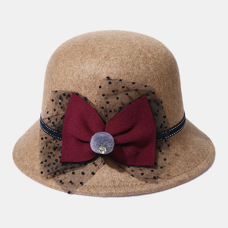 Naisten Talvi Ulkoilu Viileä Suojaus Lämmin Silinteri Huopa Rusetti Koriste Pitsi Fedora Hattu Bucket Hat