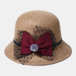Naisten Talvi Ulkoilu Viileä Suojaus Lämmin Silinteri Huopa Rusetti Koriste Pitsi Fedora Hattu Bucket Hat