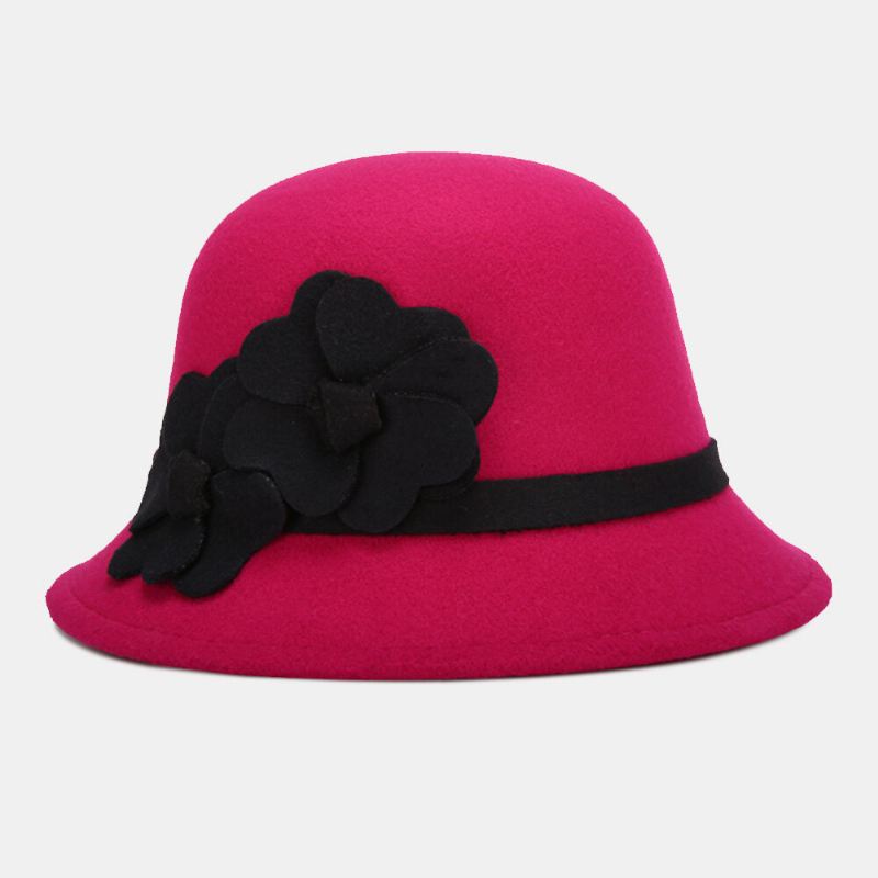 Naisten Tekovillakupoli Lyhytlierinen Kukkakoristelu Huopahattu Bucket Hat Rento Syksy Talvi Lämmin Silinteri