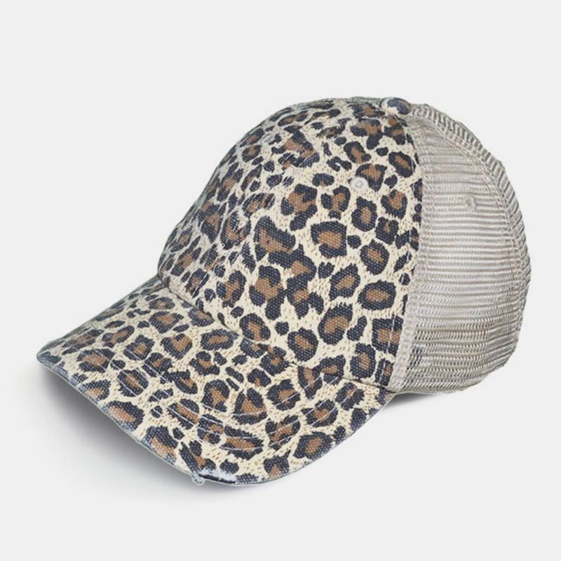 Naisten Vanha Breaking Hole Leopardikuvio Muoti Ontto Revitty Pesty Baseball Hattu