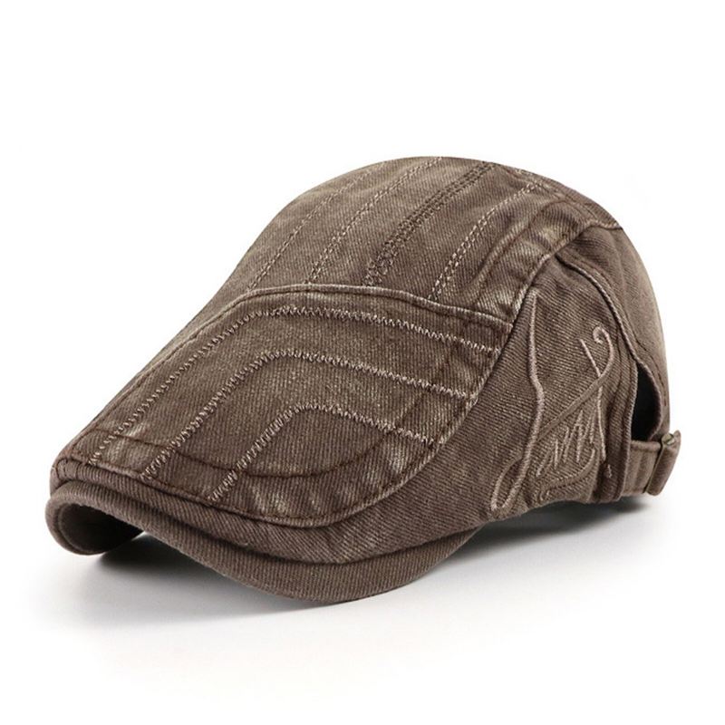 Neutraali Puuvilla Pesty Denim Distressed Made Vanha Casual Baretti Litteä Hattu