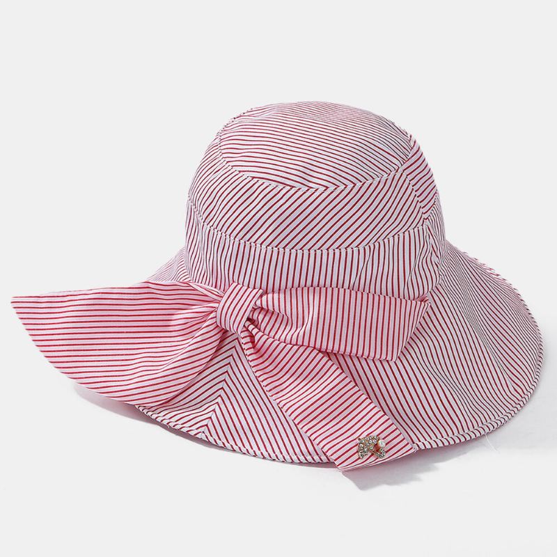 Stripe Beach Aurinkohattu Puuvillainen Leveäreunainen Hattu Naisille Tyylikäs Monikäyttöinen Taitettava Anti-uv Lippalakki Naisille