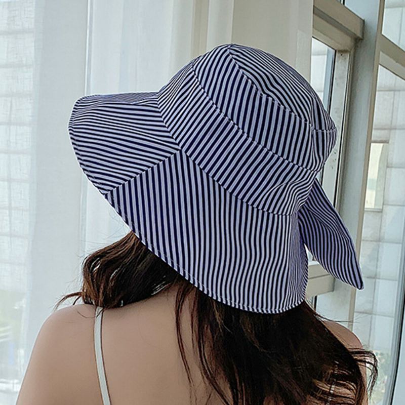 Stripe Beach Aurinkohattu Puuvillainen Leveäreunainen Hattu Naisille Tyylikäs Monikäyttöinen Taitettava Anti-uv Lippalakki Naisille