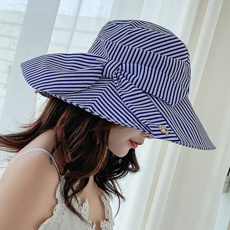 Stripe Beach Aurinkohattu Puuvillainen Leveäreunainen Hattu Naisille Tyylikäs Monikäyttöinen Taitettava Anti-uv Lippalakki Naisille