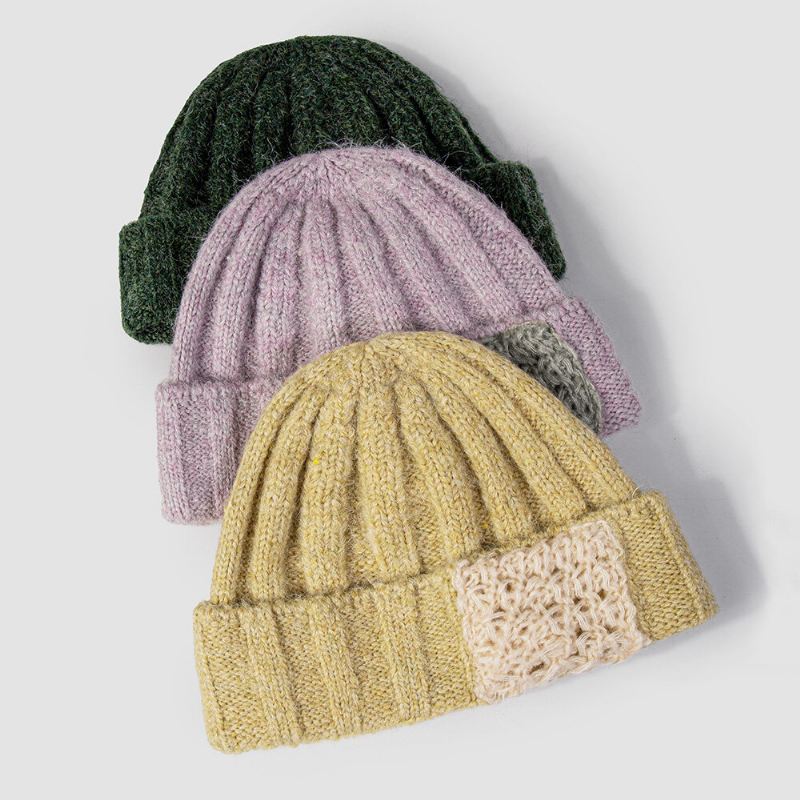 Unisex-akryylineulottu Yksivärinen Raidallinen Virkattu Väri-sovitusmerkki Lämmin Reunaton Pipo Landlord Cap Skull Cap