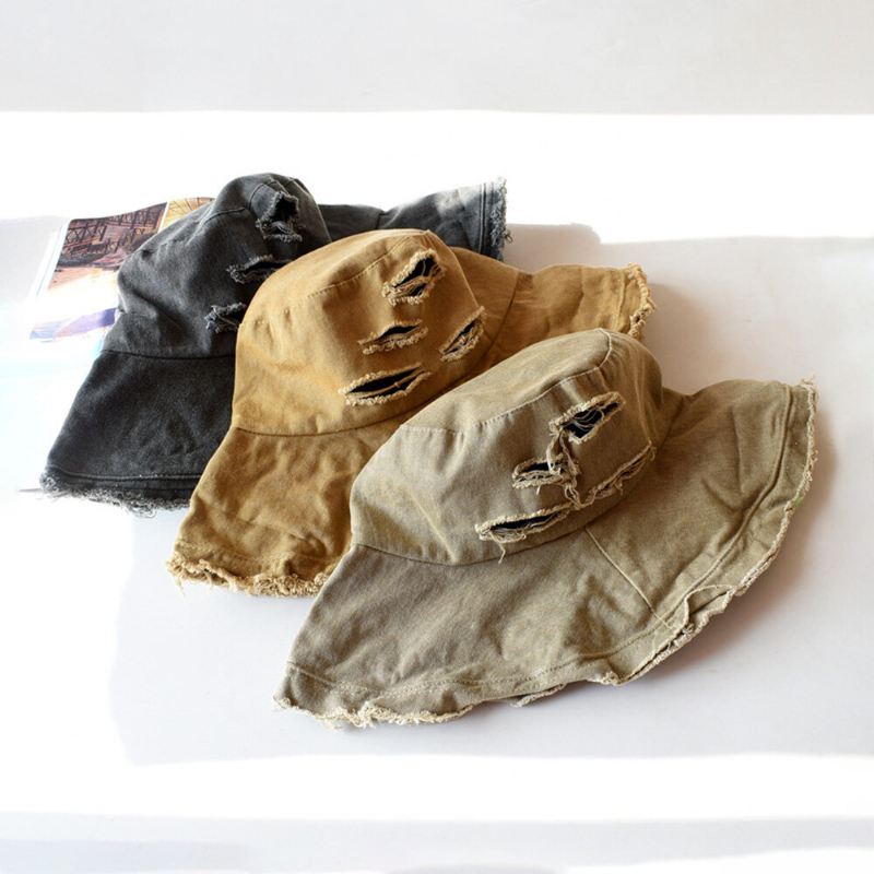 Unisex Broken Hole Big Brim Bucket Hat Outdoor Auringonsuoja Suncreen Beach Hat