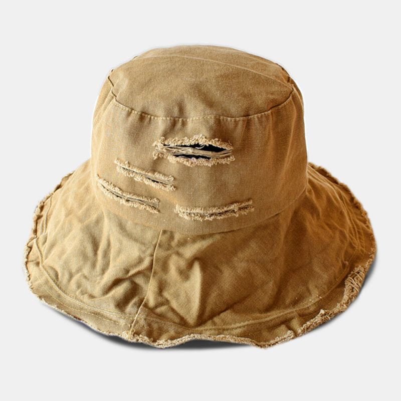 Unisex Broken Hole Big Brim Bucket Hat Outdoor Auringonsuoja Suncreen Beach Hat