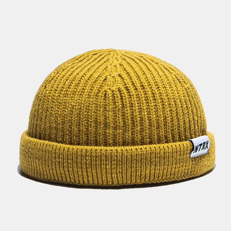 Unisex Casual Patch Villaiset Neulotut Lippalakit Skull Cap Dome Crimped Lämmin Joustava Lippalakki Brimless Pipo Landlord Cap