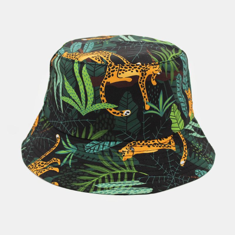 Unisex Cotton Forest Bucket Hat Käännettävä Kaksipuoleinen Tiger Plant Outdoor Sunshade Beach Hat Aurinkohattu