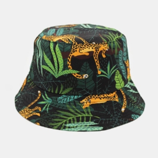 Unisex Cotton Forest Bucket Hat Käännettävä Kaksipuoleinen Tiger Plant Outdoor Sunshade Beach Hat Aurinkohattu