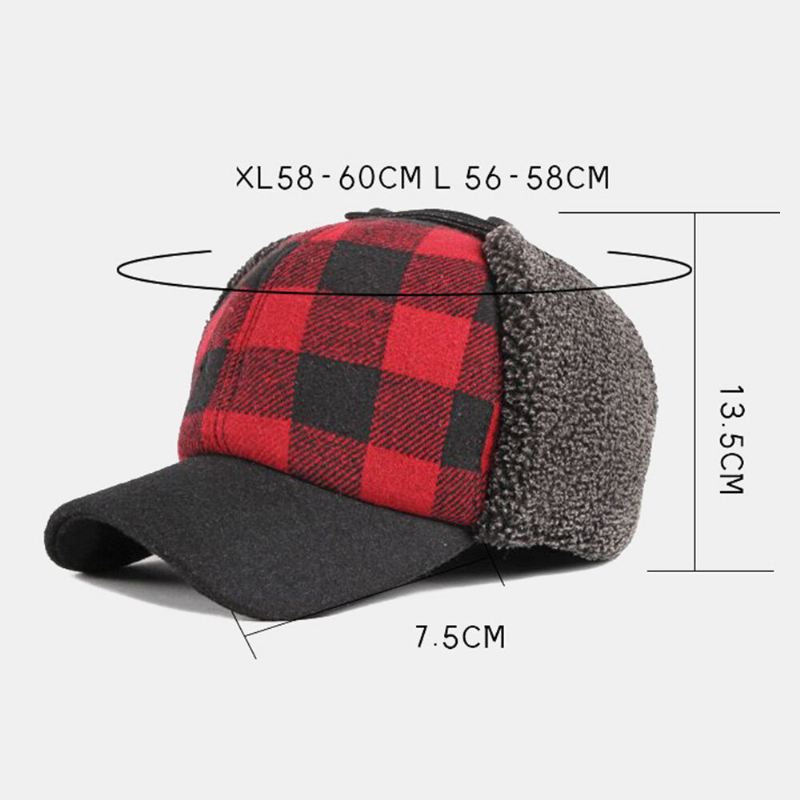 Unisex Cotton Plus Sametti Paksu Ruudullinen Baseballlippis Syksy Talvi Kuulosuojaimet Kuulosuojaimet Tuulenpitävä Lämmin Hattu