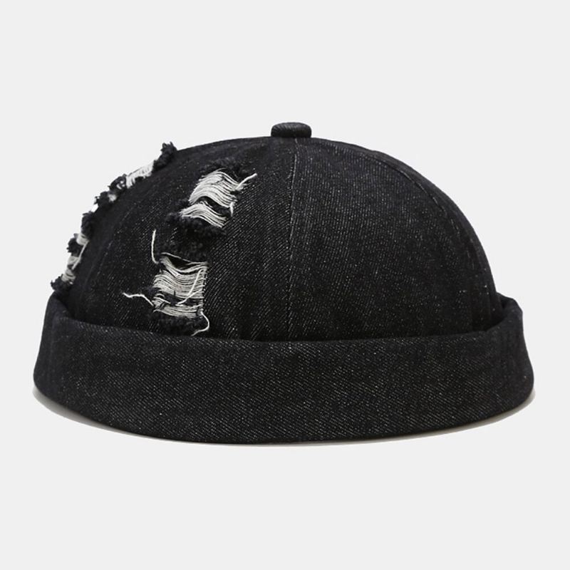 Unisex Denim Broken Holes Made-vanha Muoti Outdoor Brimless Beanie Landlord Cap Skull Cap