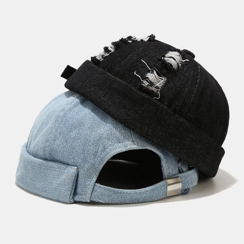 Unisex Denim Broken Holes Made-vanha Muoti Outdoor Brimless Beanie Landlord Cap Skull Cap