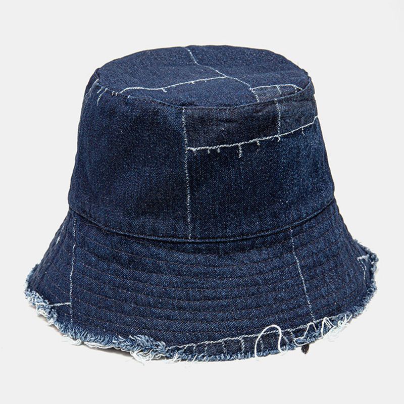 Unisex Denim Distressed Rispaantunut Reuna Vintage Rento Aurinkovarjo Taitettavat Tasaiset Hatut Ämpärihatut