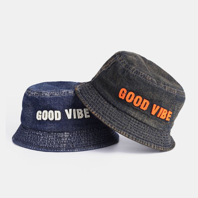 Unisex Denim Made-vanhat Kirjekuviointi Muoti Ulkoilu Aurinkovarjo Bucket Hat
