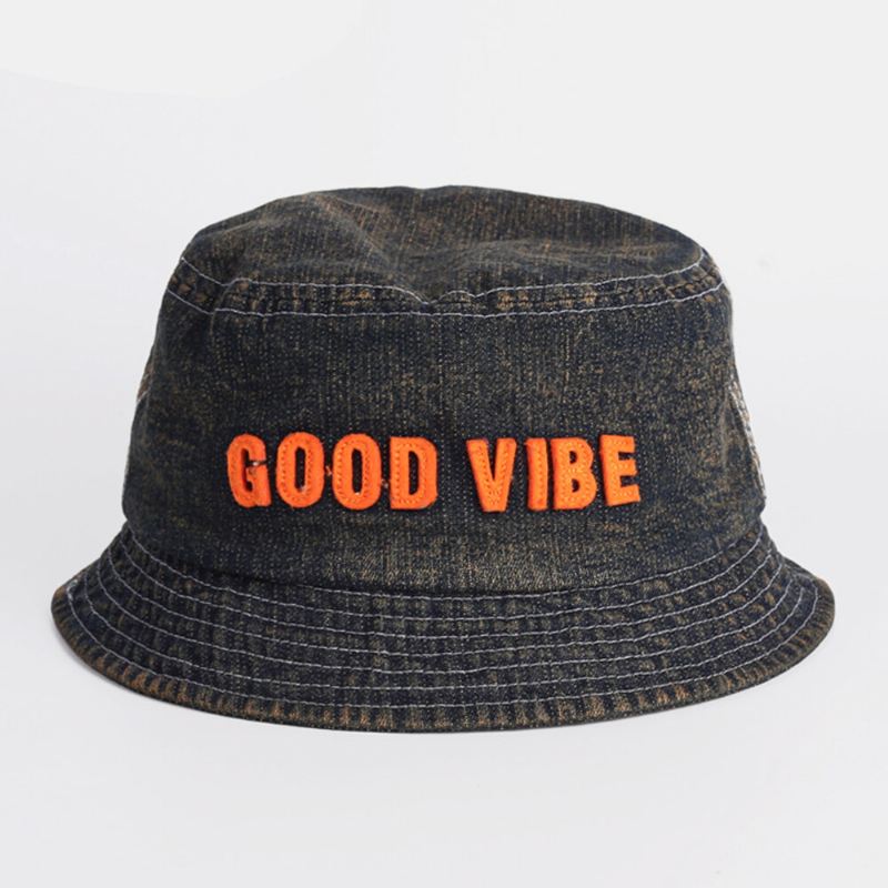Unisex Denim Made-vanhat Kirjekuviointi Muoti Ulkoilu Aurinkovarjo Bucket Hat