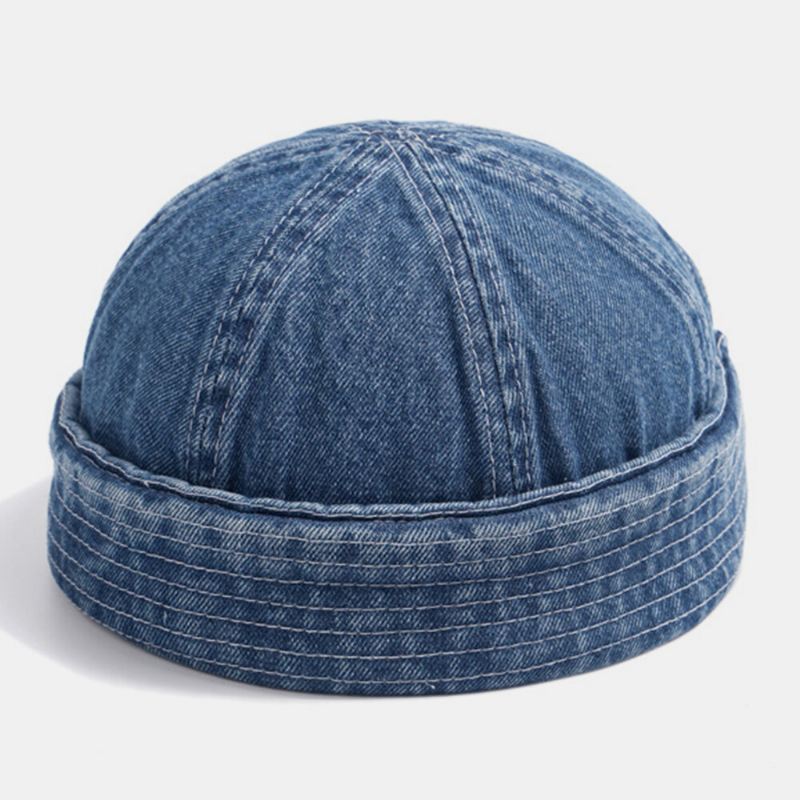 Unisex Denim Yksivärinen Retro Fashion Trend Brimless Beanie Landlord Cap Skull Cap