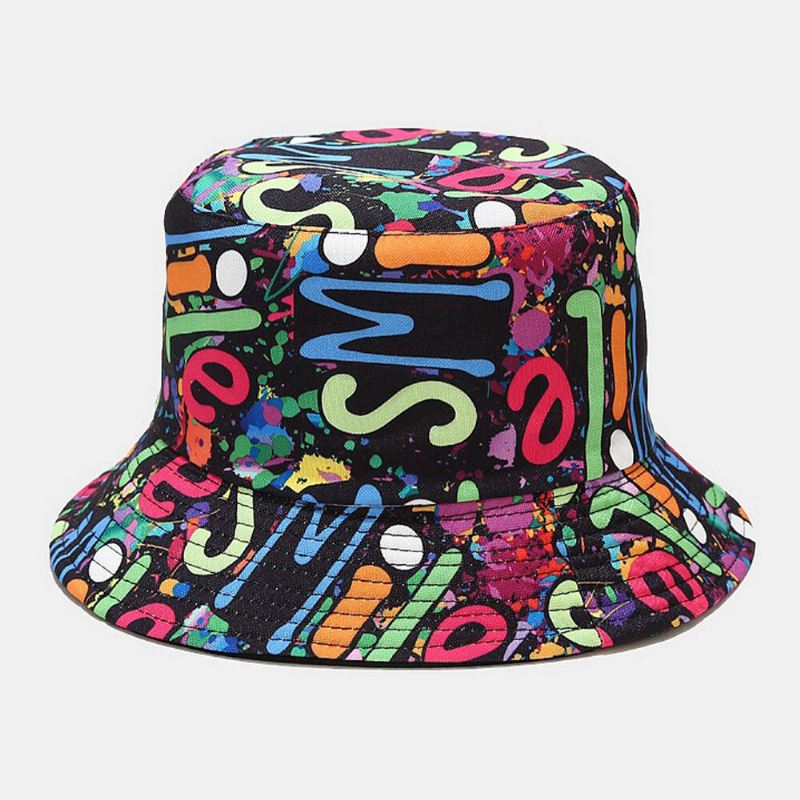 Unisex Kaksipuolinen Värikäs Graffiti Hip-hop Muoti Aurinkovarjo Bucket Hattu
