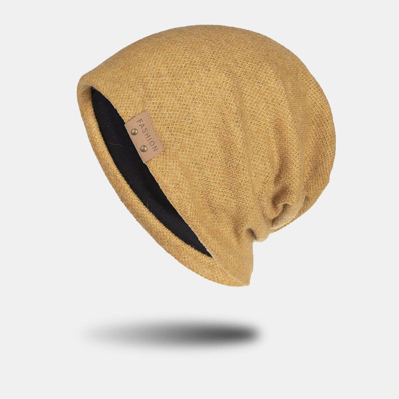 Unisex Keinotekoinen Cashmere Nahka Etiketti Pipo Hattu Muoti Rento Joustava Säädettävä Neulottu Hattu