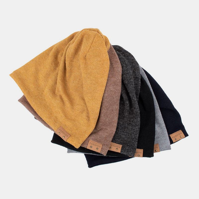 Unisex Keinotekoinen Cashmere Nahka Etiketti Pipo Hattu Muoti Rento Joustava Säädettävä Neulottu Hattu