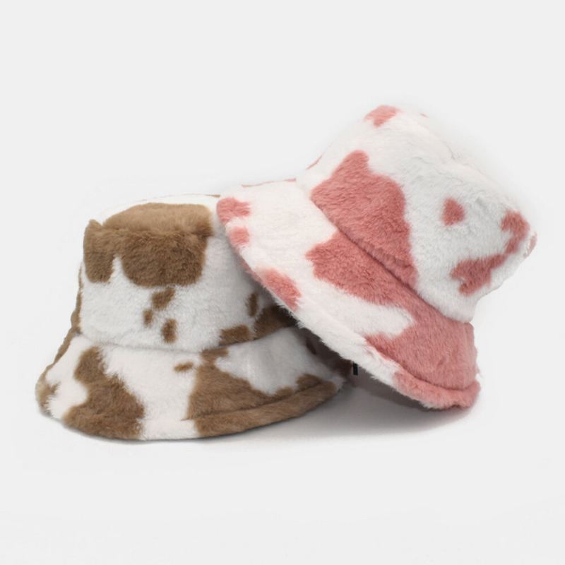 Unisex Lampaankarva Pehmeä Lämmin Rento Söpö Lehmäkuvioinen Ämpärihattu