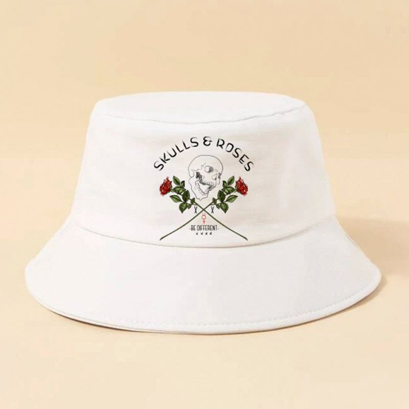 Unisex Letters Skull Pattern Aurinkohattu Puuvilla Ruusukuvio Muoti Auringonsuoja Bucket Hat