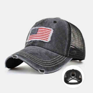 Unisex Pesty American Flag Patch Ponytail Baseball Cap Mesh Hengittävä Casquette Kesä Snapback Hat