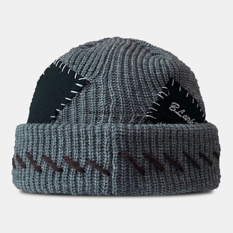 Unisex Pipo Hatut Neulottu Väri Kontrasti Ommel Kangas Patch Vintage Warmth Landlord Cap Skull Cap
