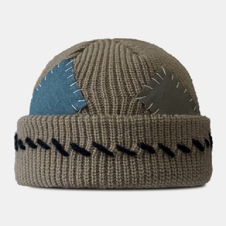 Unisex Pipo Hatut Neulottu Väri Kontrasti Ommel Kangas Patch Vintage Warmth Landlord Cap Skull Cap