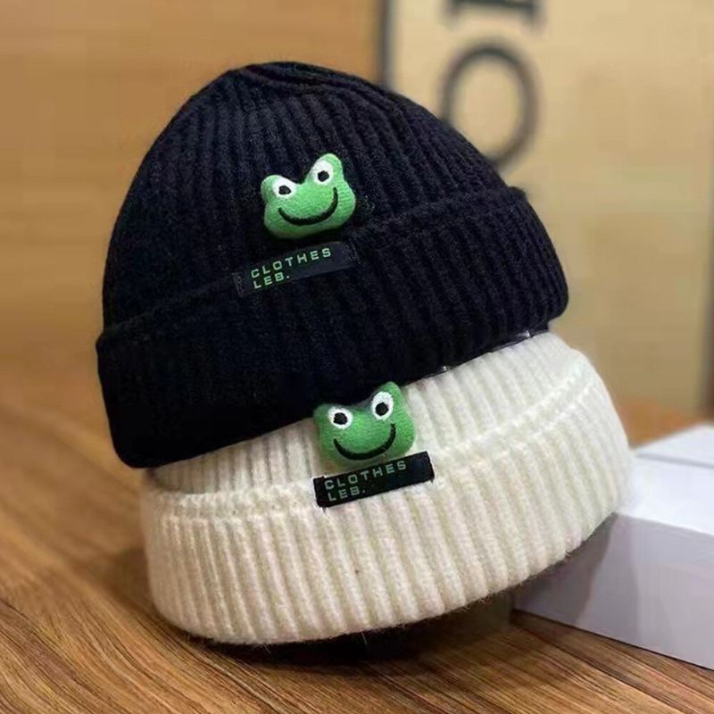 Unisex-pipohatut Sarjakuva Sammakkonukke Koriste Kirje Patch Landlord Cap Skull Cap Neulottu Hat