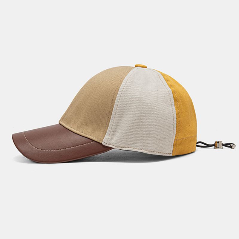 Unisex-polyesteri-puuvilla-väri-sovitus Patchwork Pu-reunainen Kiristysnyöri Säädettävä Muodikas Aurinkovarjo Baseball-lippis