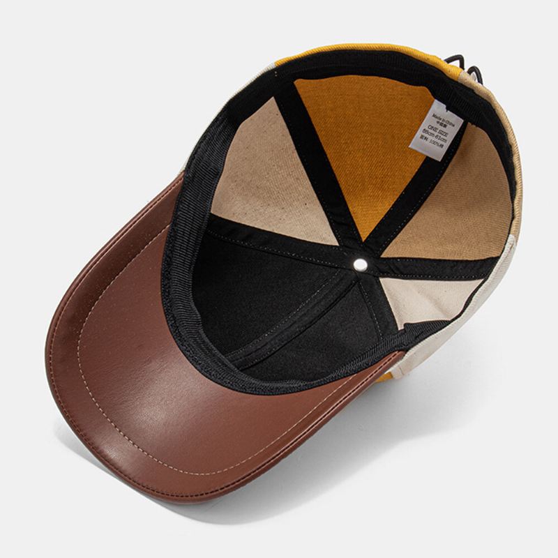 Unisex-polyesteri-puuvilla-väri-sovitus Patchwork Pu-reunainen Kiristysnyöri Säädettävä Muodikas Aurinkovarjo Baseball-lippis