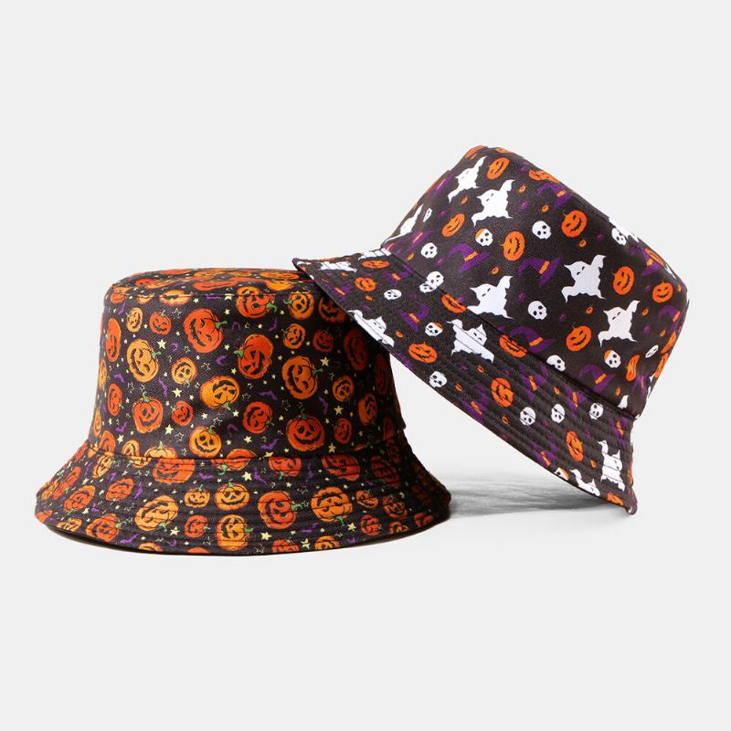 Unisex Pumpkin Ghost Skull Pattern Halloween Bucket Hat Rento Hauska Taitettava Auringonvarjohattu