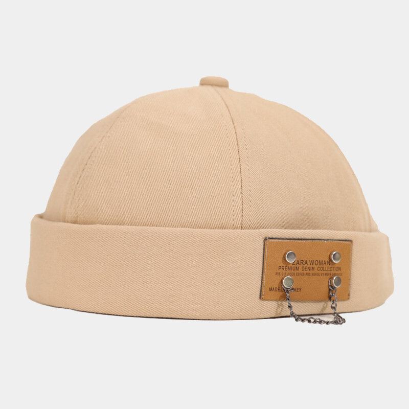 Unisex-puuvilla Yksivärinen Kirjainmerkki Ketjusisustus Muoti Brimless Beanie Landlord Cap Skull Cap