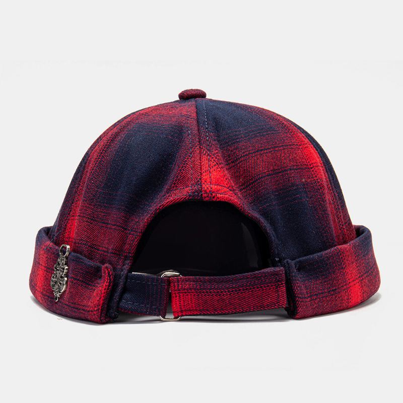 Unisex-puuvillainen Gradientti Ruudullinen Kuvio Niitti Villi Aurinkovarjohattu Reunaton Pipo Landlord Cap Skull Cap