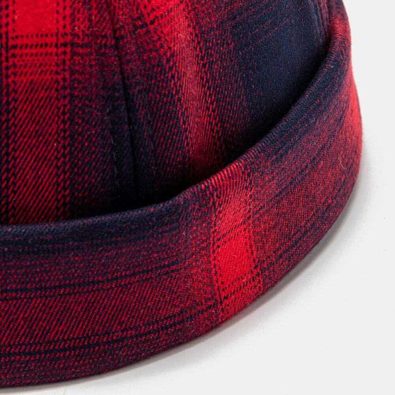 Unisex-puuvillainen Gradientti Ruudullinen Kuvio Niitti Villi Aurinkovarjohattu Reunaton Pipo Landlord Cap Skull Cap