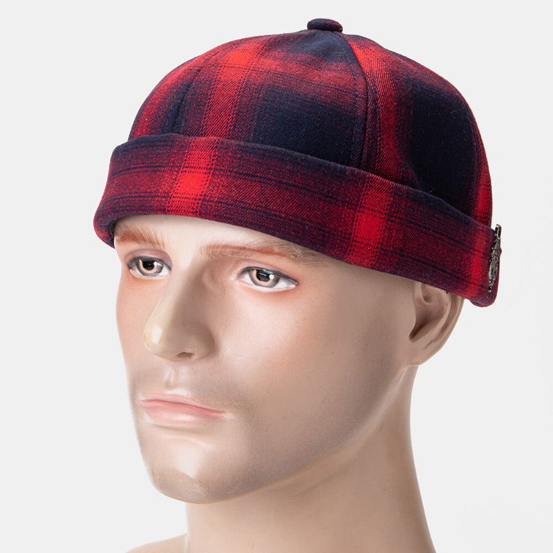 Unisex-puuvillainen Gradientti Ruudullinen Kuvio Niitti Villi Aurinkovarjohattu Reunaton Pipo Landlord Cap Skull Cap