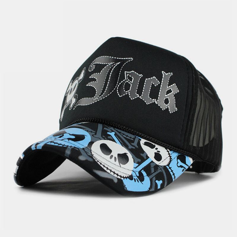 Unisex-puuvillainen Pääkallo-kirjainkuvioverkko Hengittävä Aurinkovarjo Baseball-hattu Trucker-hattu