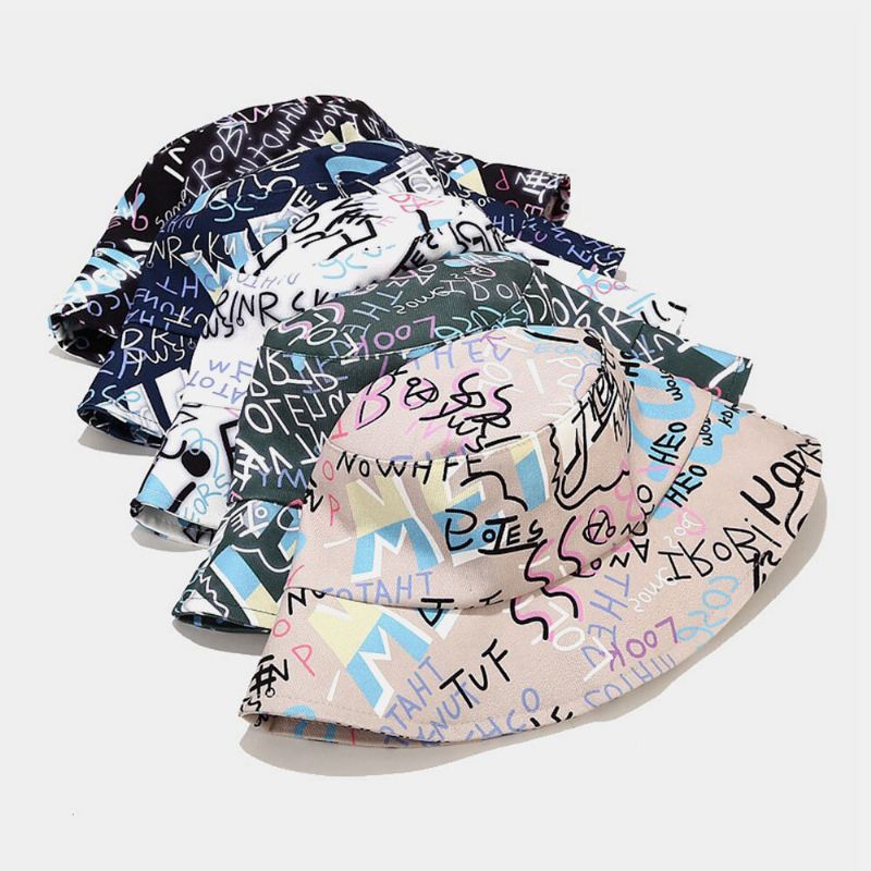 Unisex-puuvillakirjaimet Graffiti-kuviopainatus Muoti Aurinkovoide Bucket Hat
