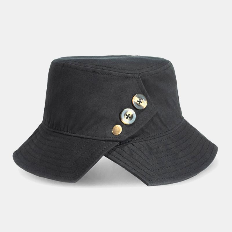 Unisex-puuvillanappikoriste Sivuhalko Persoonallisuus Auringonsuoja Bucket Hat
