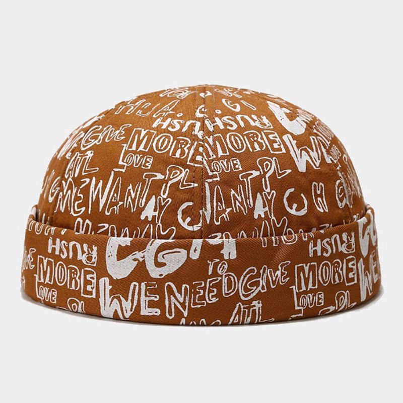 Unisex-puuvillapäällyskirjaimet Graffitiprintti Trendikäs Reunukseton Pipo Landlord Caps Skull Caps