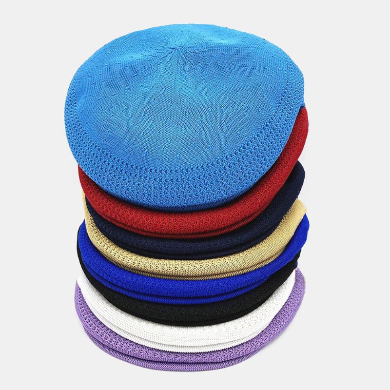 Unisex Reverse Wear Neulotut Baretit Mesh Yksiväriset Jacquard Hengittävät Rento Litteät Lippalakit
