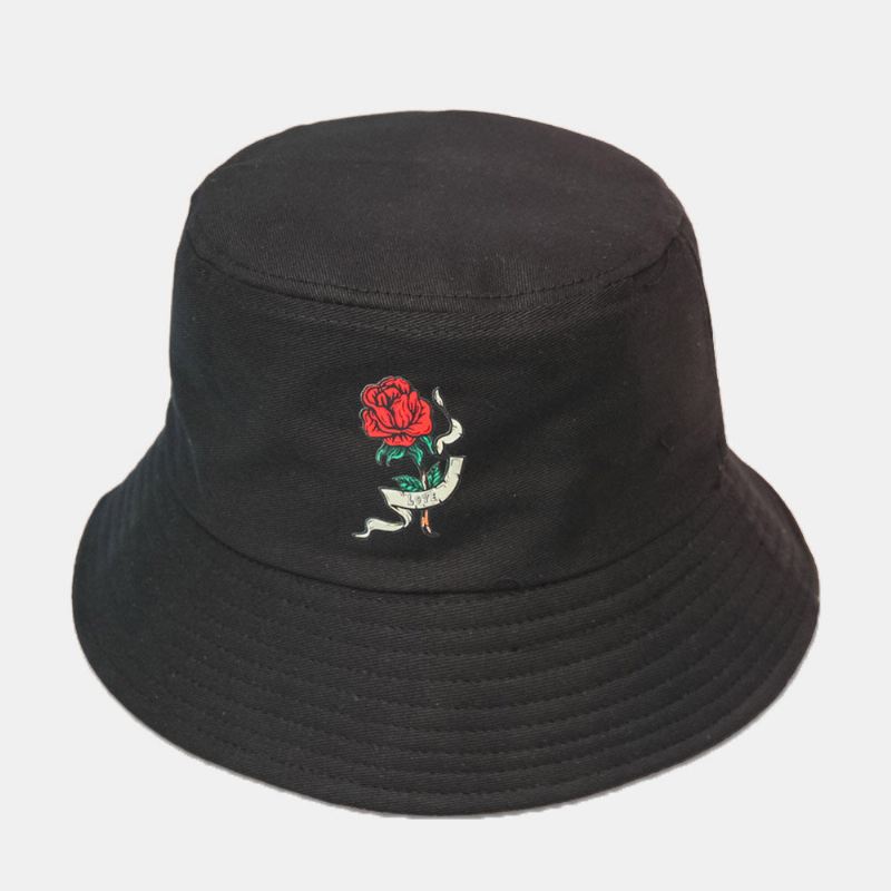 Unisex-ruusukuvioinen Aurinkohattu Puuvilla Yksinkertainen Aurinkovoide Bucket Hat Kesä Travel Beach Hat