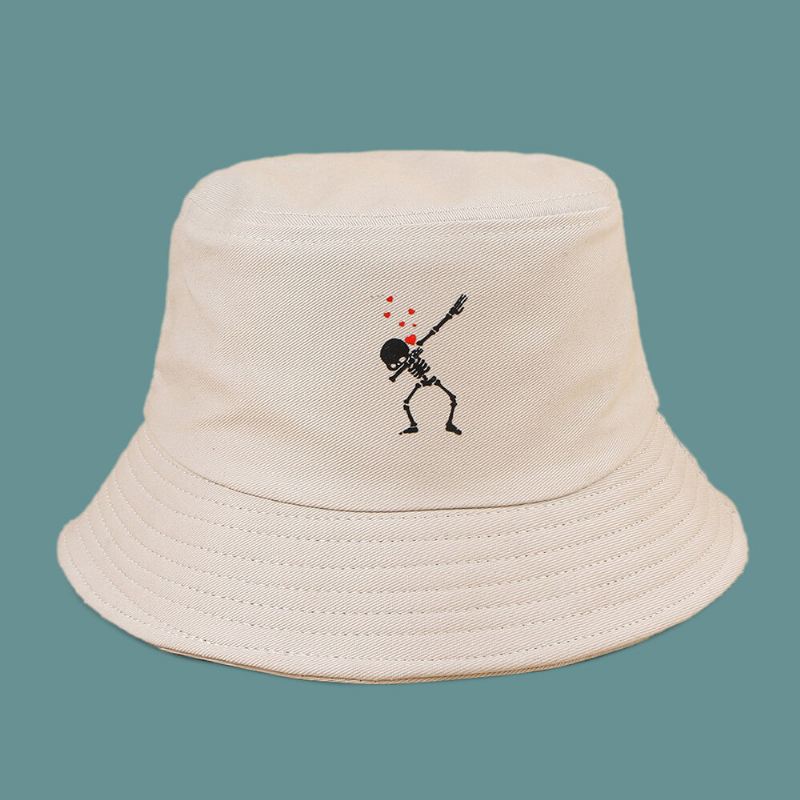 Unisex Sarjakuva Love Skull Print Twill Cap Puuvilla Yksivärinen Muoti Auringonsuoja Bucket Hattu