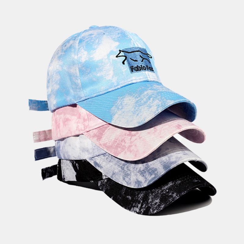Unisex Solmiovärjäys Ivy Lippis Little Fox Kirjontakuvio Ulkona Aurinkovarjo Rento Säädettävä Lippalakki Baseballhatut