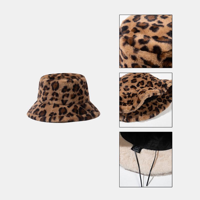Unisex Tekokanin Turkista Leopardikuvio Paksu Lämpö Vintage Ämpärihattu