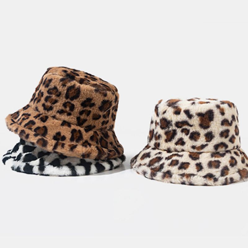 Unisex Tekokanin Turkista Leopardikuvio Paksu Lämpö Vintage Ämpärihattu