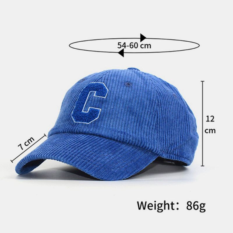 Unisex Vakosametti Iso C-kirjainkuvioinen Kirjonta Baseball-lippis Syksy Talvi Pehmeä Top Kaareva Lierinen Raidallinen Aurinkovarjohattu