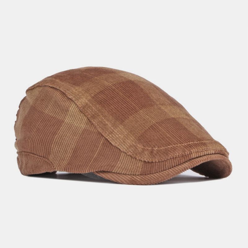 Unisex Vakosametti Ristikkoraita Säädettävä Baretti Litteä Lippalakki Brittiläinen Retro Syksy Talvi Villi Tuulenpitävä Etuhattu